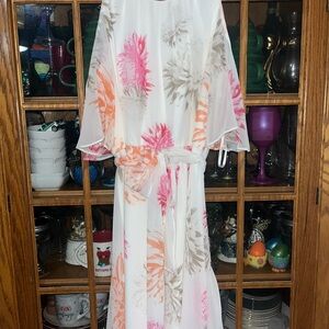 Calvin Klein White and Pink Floral Maxi Dress